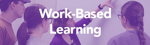 teacher at whiteboard with students with text work-based learning